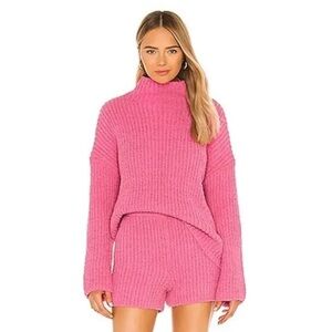 Cozy High-Neck Pink Chunky Knit Sweater